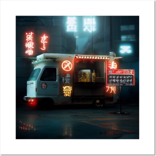 Cyberpunk Tokyo Ramen Food Truck Posters and Art